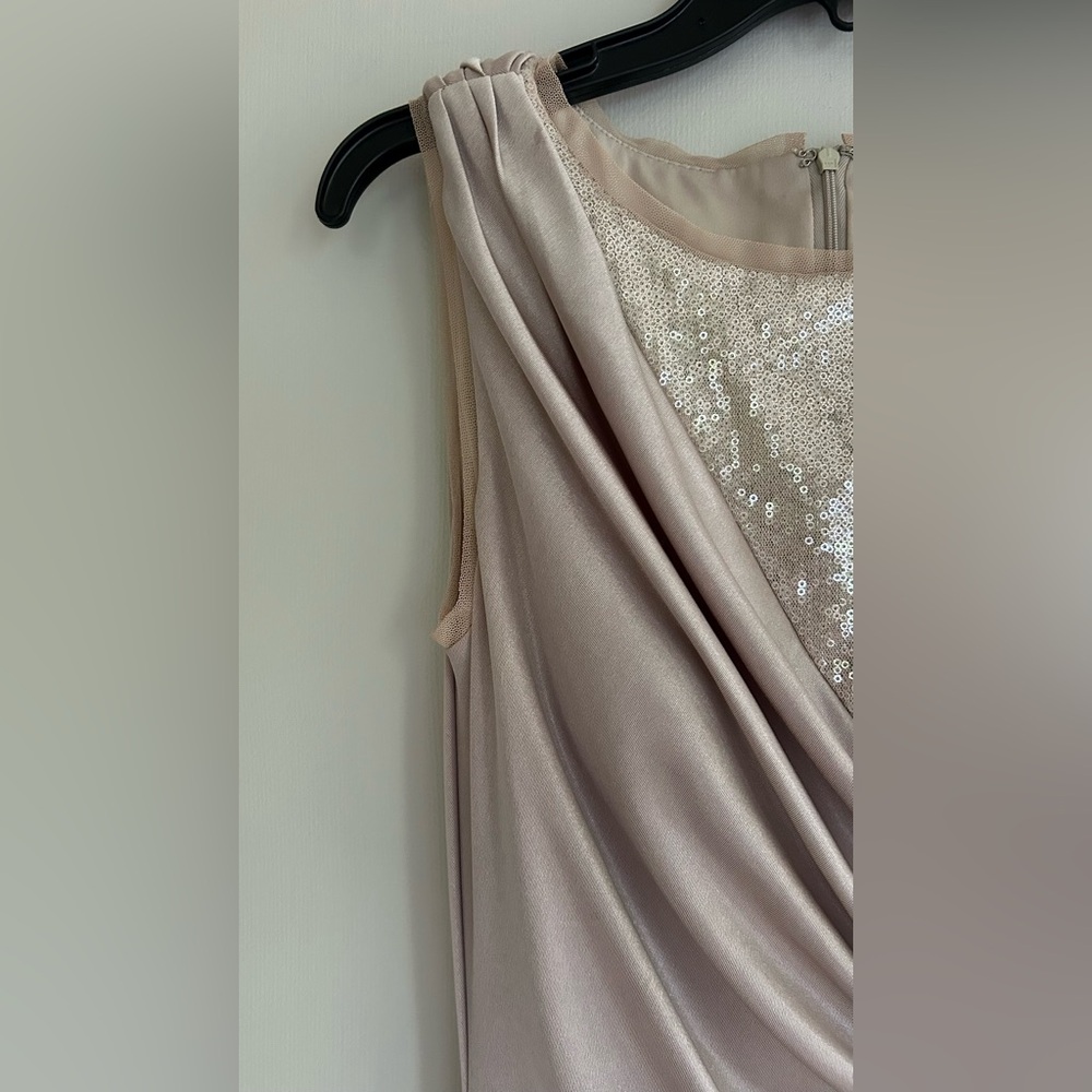 ADRIANNA PAPELL Sequin Draped Formal Gown Ethereal Greek Goddess Long Dress Sz 6 - Picture 8 of 16